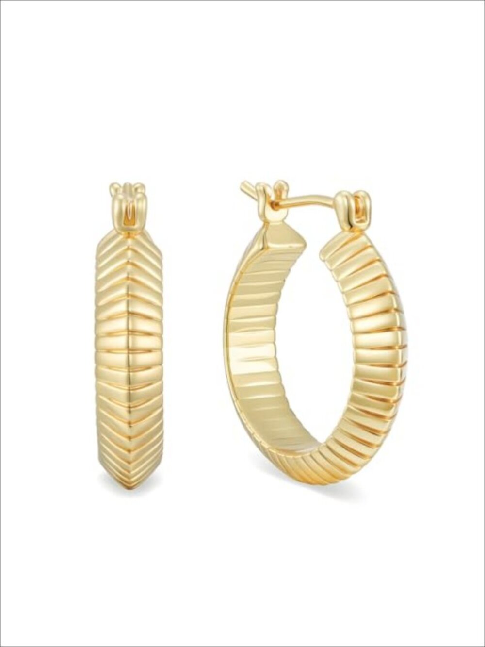 14k Gold Plated Chunky Hoop Earrings Textured Ribbed Huggie 22mm